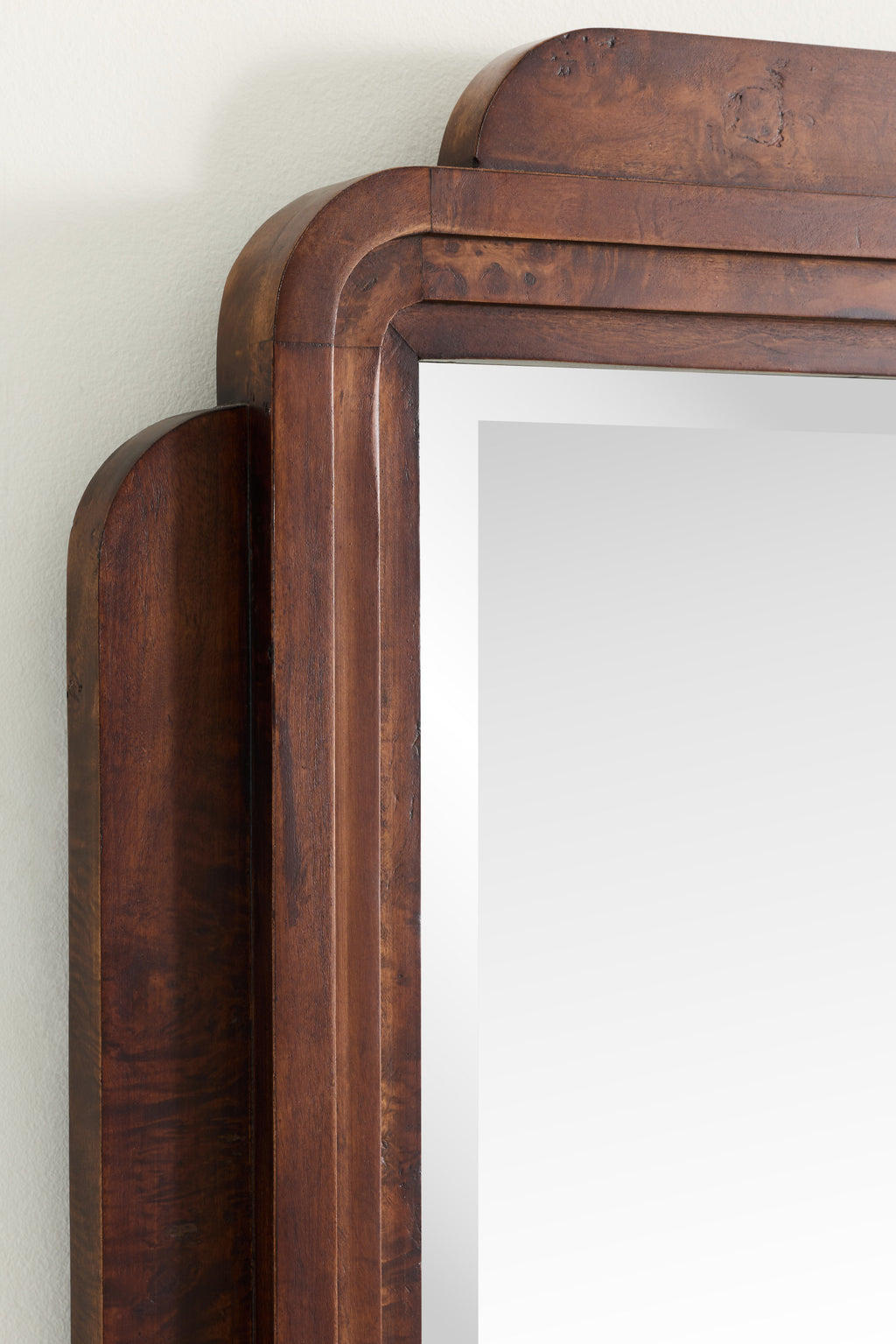 Arni Burl Wood Wall Mirror with Layered Corners in Dark Burl, product view 3