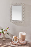 Brosa Scalloped Acrylic Rectangular Wall or Tabletop Mirror in White, product view 1