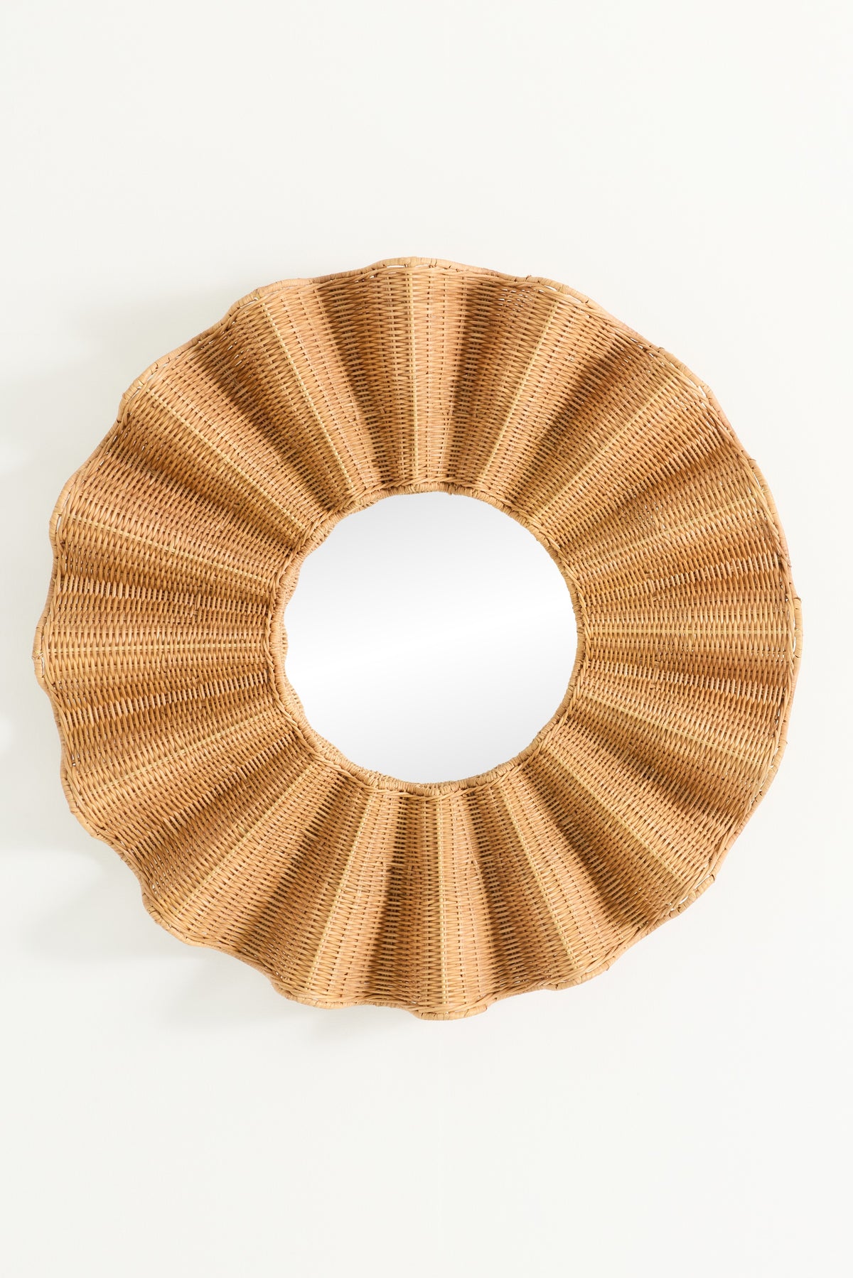 Bara Ruffled Rattan Round Wall Mirror, 34 in in Light Brown, product view 2
