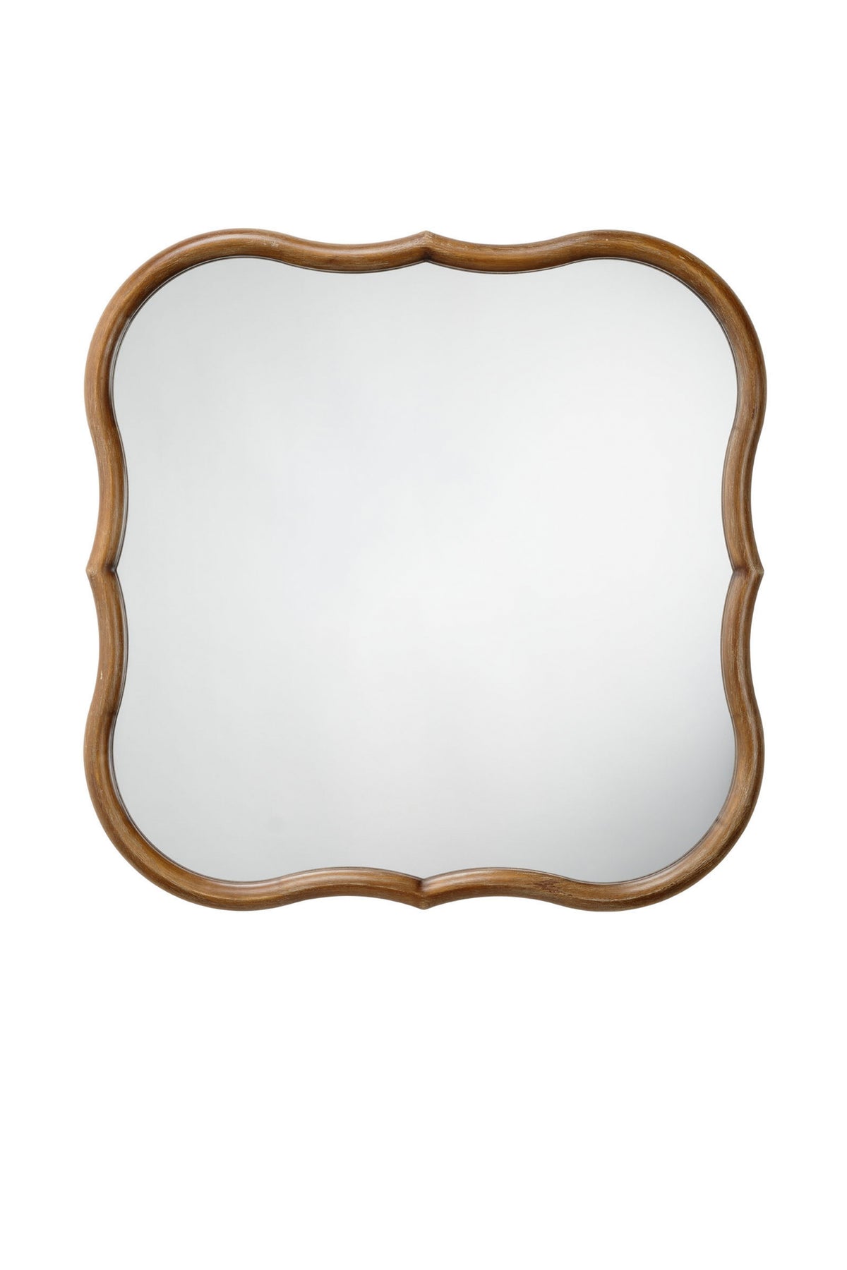 Dagny Scalloped Square Wall Mirror, Natural Wood-Tone in Tan, product view 1