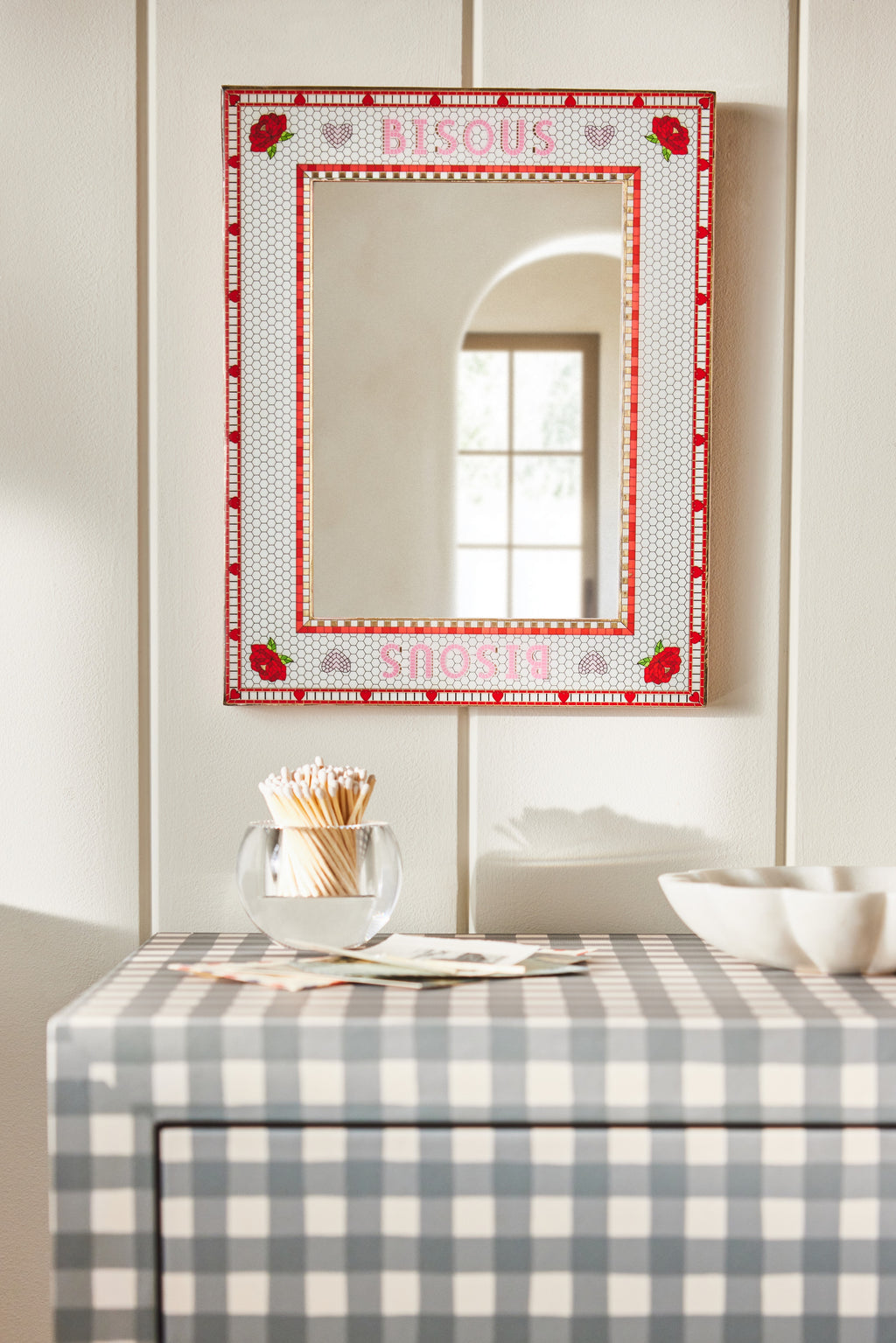 Kaffi Pink Mosaic Tile Rectangular Wall Mirror, product view 4