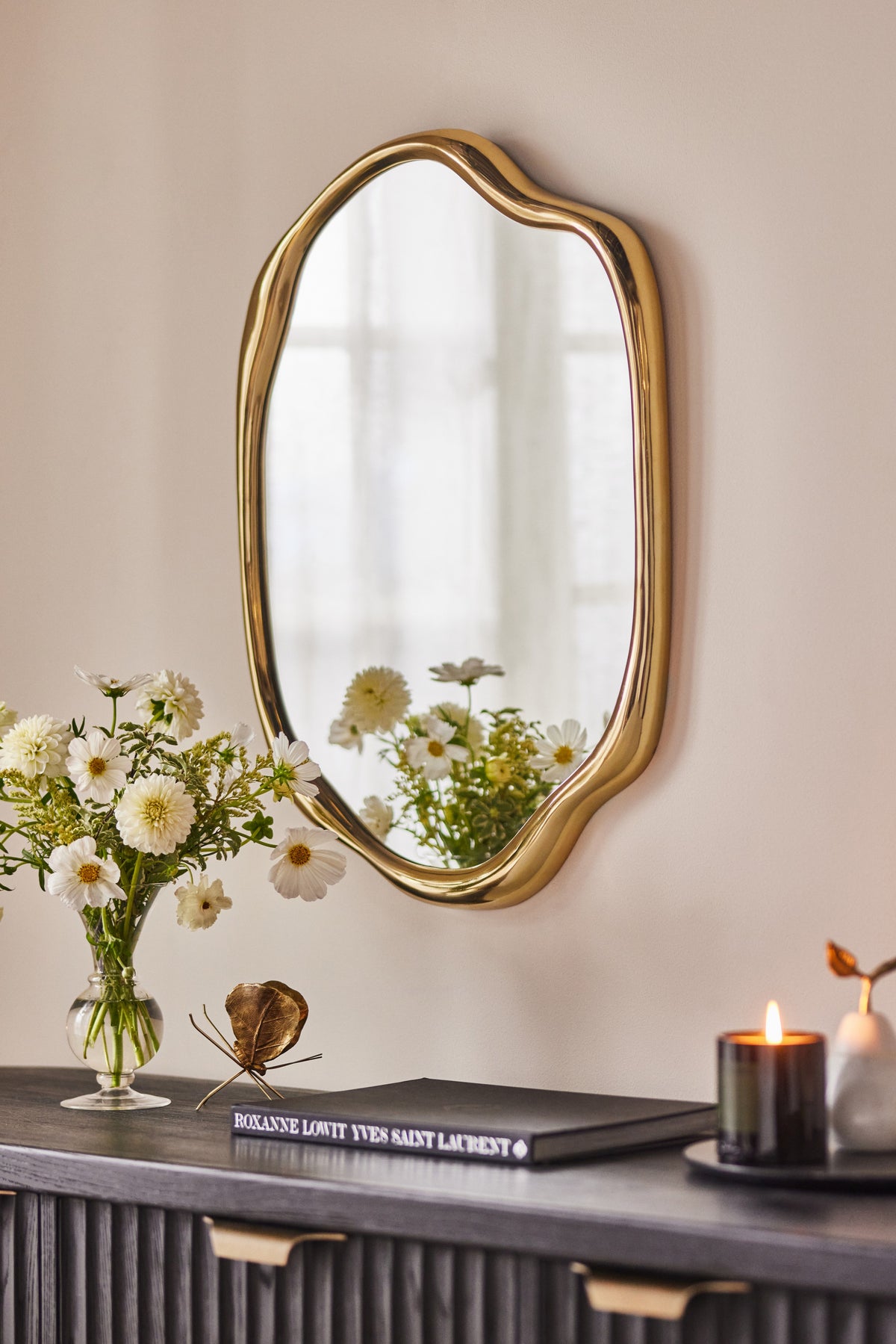 Silfra Wavy Organic Wall Mirror, Brass Finish, product view 1