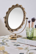 Harpa Scalloped Antique Gold Tabletop Vanity Mirror in Brass, product view 1