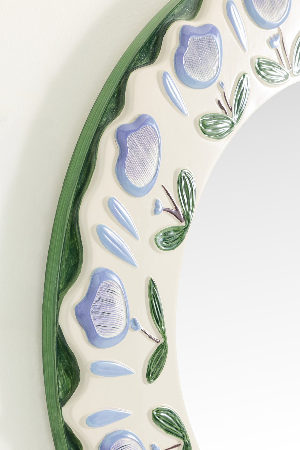 Vor Blue Tulip Motif Round Wall Mirror, 24 in in Light Blue, product view 2