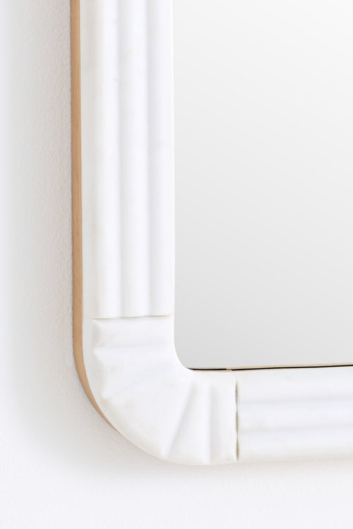 Hvita Fluted White Marble Rectangular Wall Mirror in 010 White, product view 2