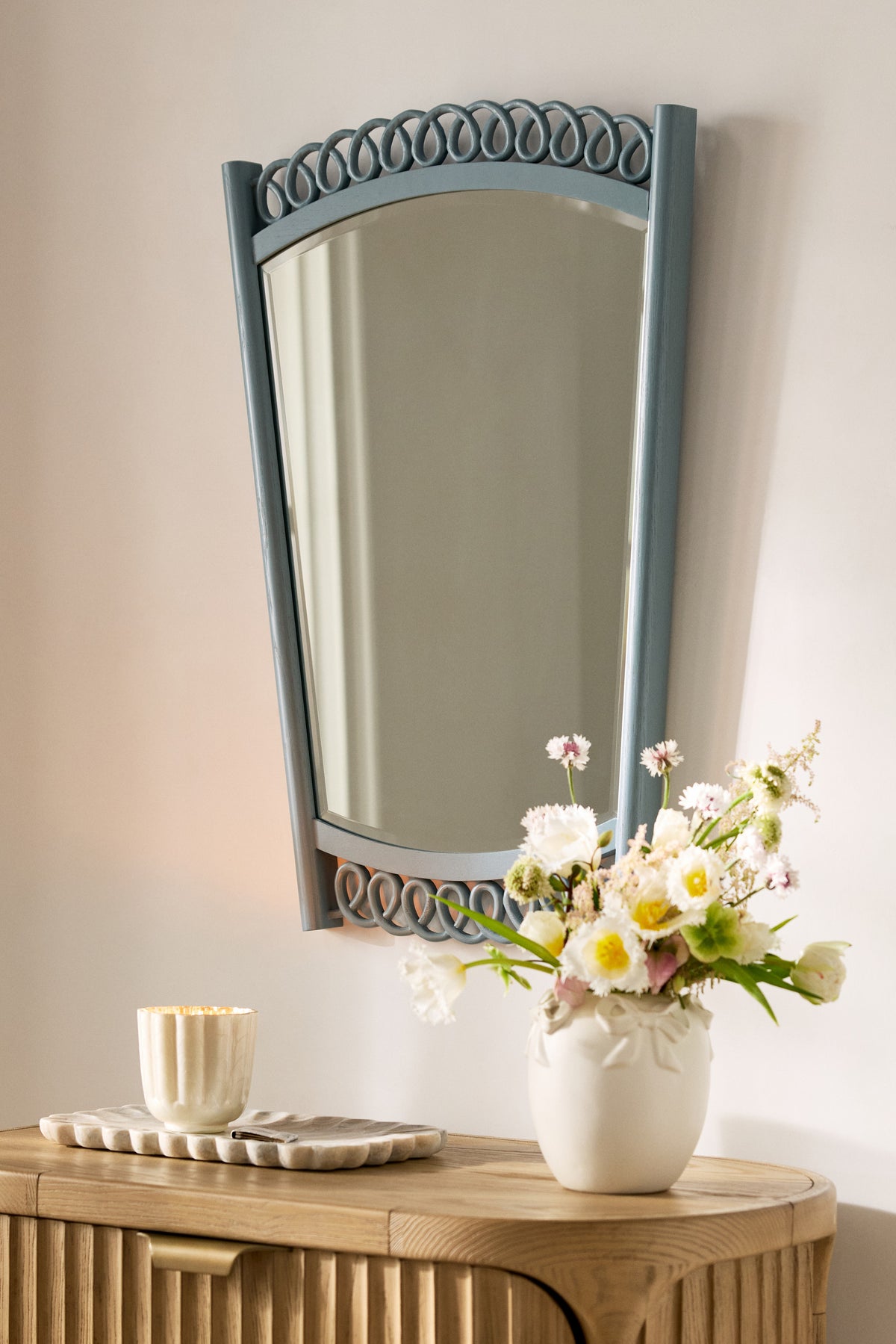 Runa Looped Ash Wood Tapered Wall Mirror in Blue, product view 6