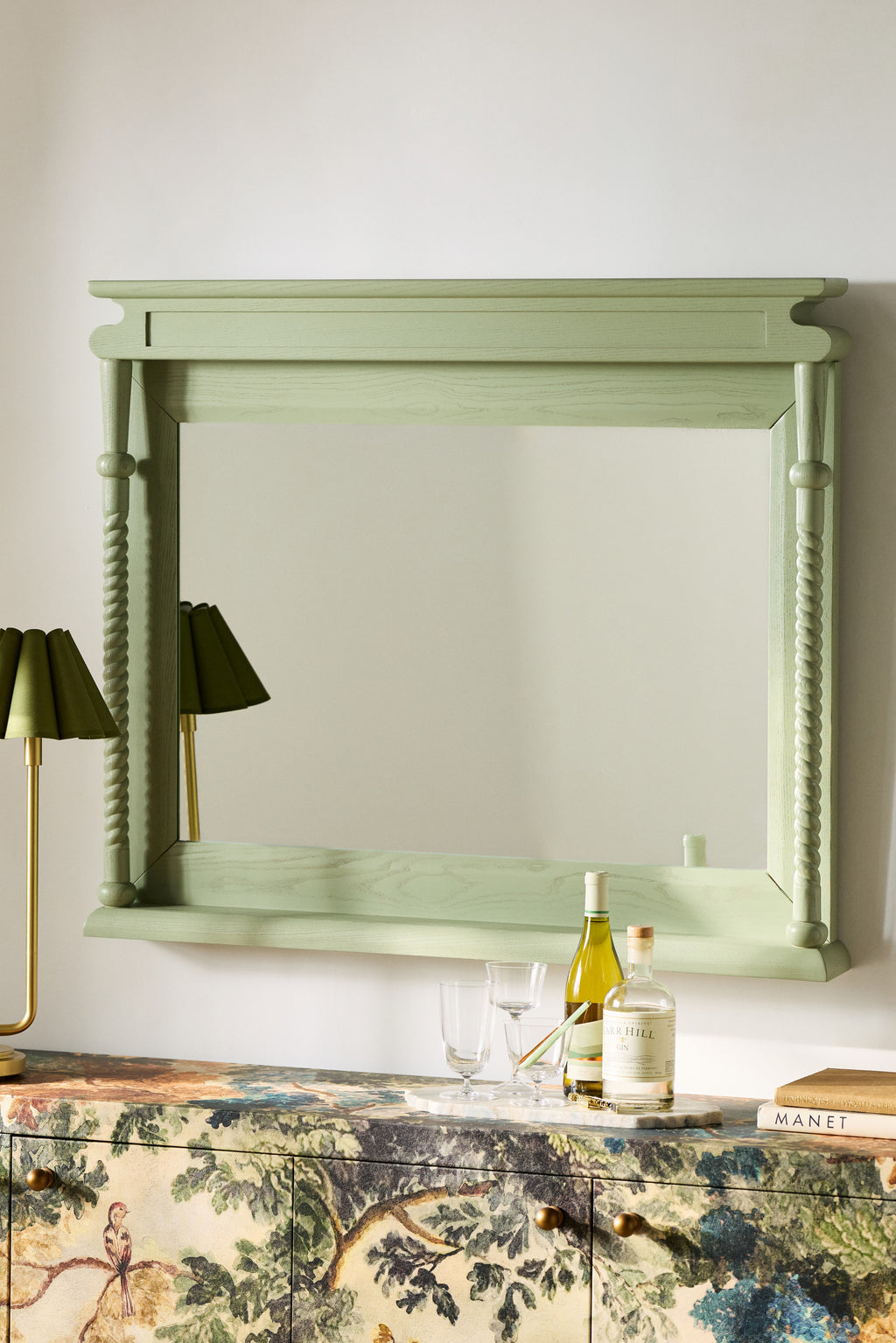Gunnar Twisted Column Ash Wood Mantel Mirror in Sage, product view 3