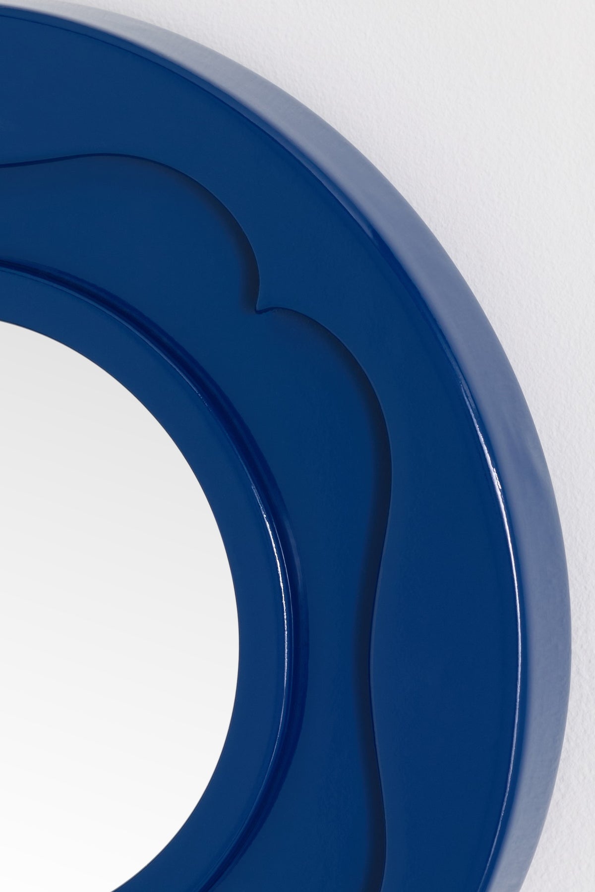 Lita Navy Round Wall Mirror with Scalloped Opening, product view 2