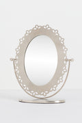 Mani Laser-Cut Floral Tabletop Vanity Mirror, Brushed Nickel, product view 1