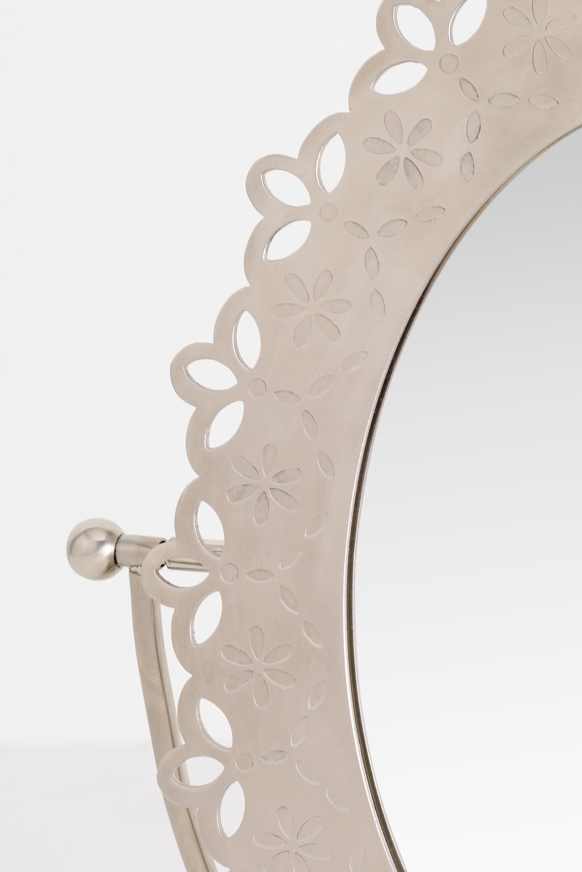 Mani Laser-Cut Floral Tabletop Vanity Mirror, Brushed Nickel, product view 2