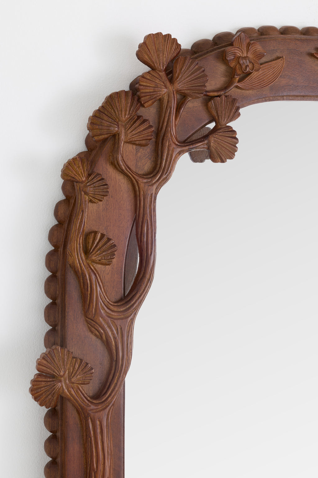 Skogur Carved Floral Wood Arched Floor Mirror in Brown, product view 3