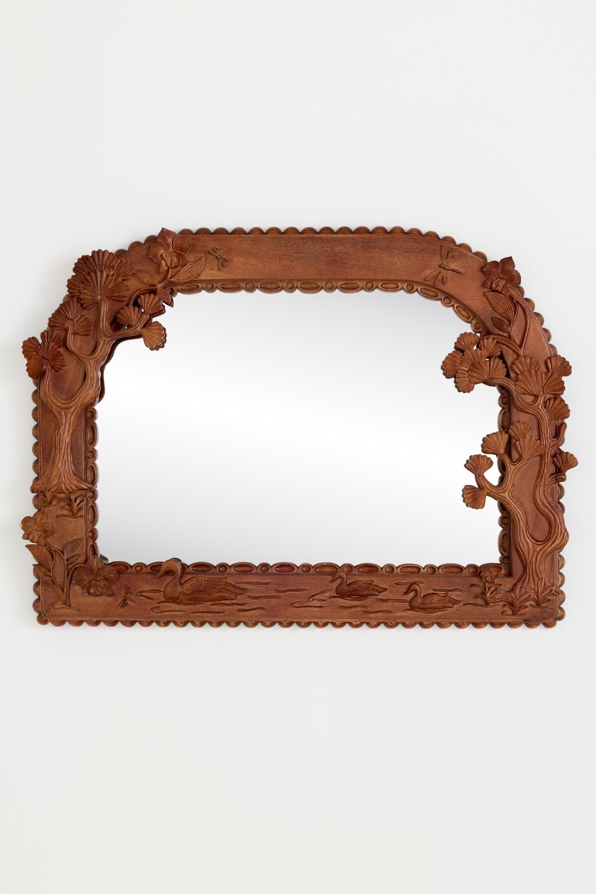 Skogur Carved Floral Wood Mantel Mirror in Brown, product view 2