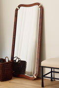 Ylur Curved Burl Veneer Full-Length Mirror, Gold-Tone Corners in Dark Burl, product view 1