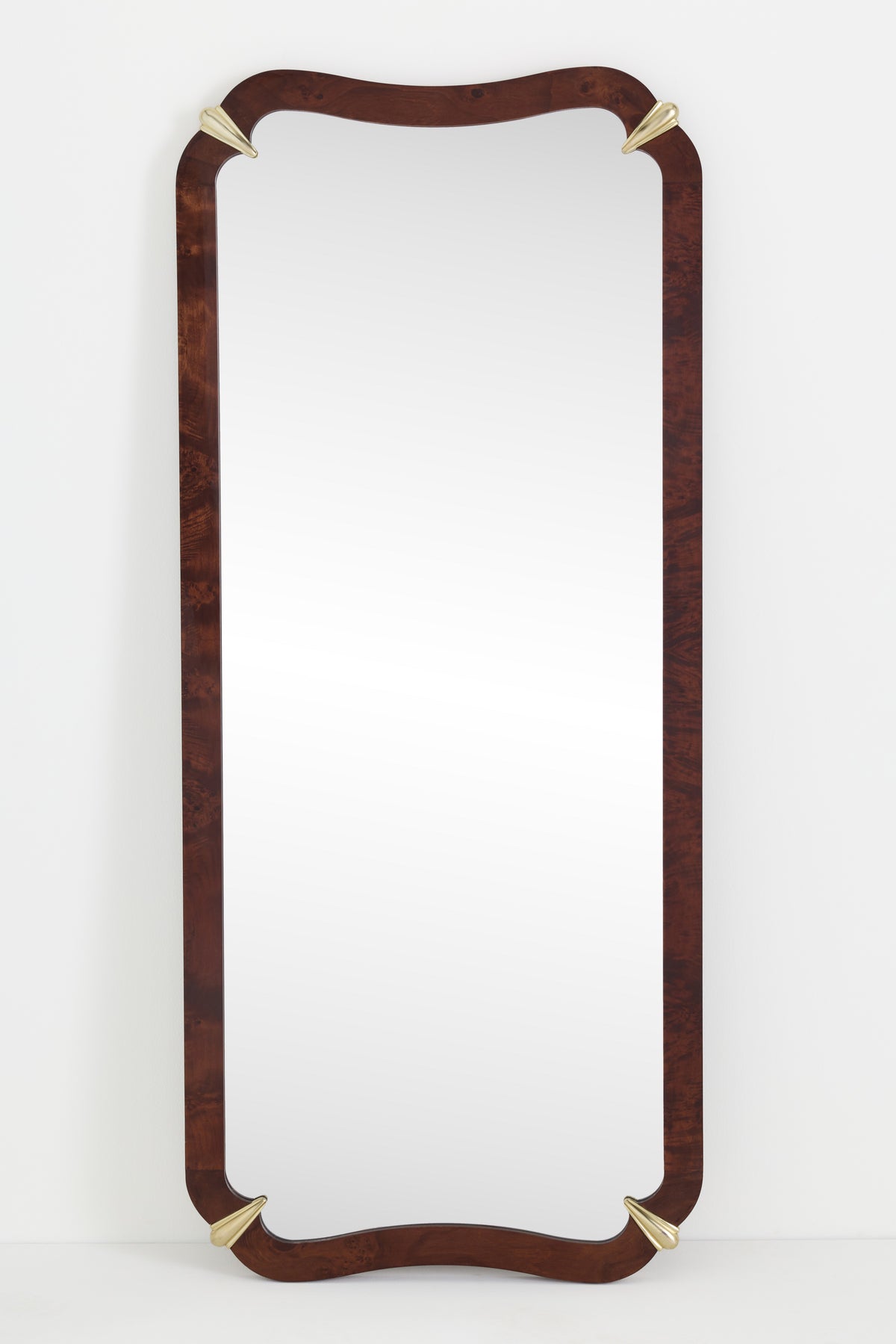 Ylur Curved Burl Veneer Full-Length Mirror, Gold-Tone Corners in Dark Burl, product view 2