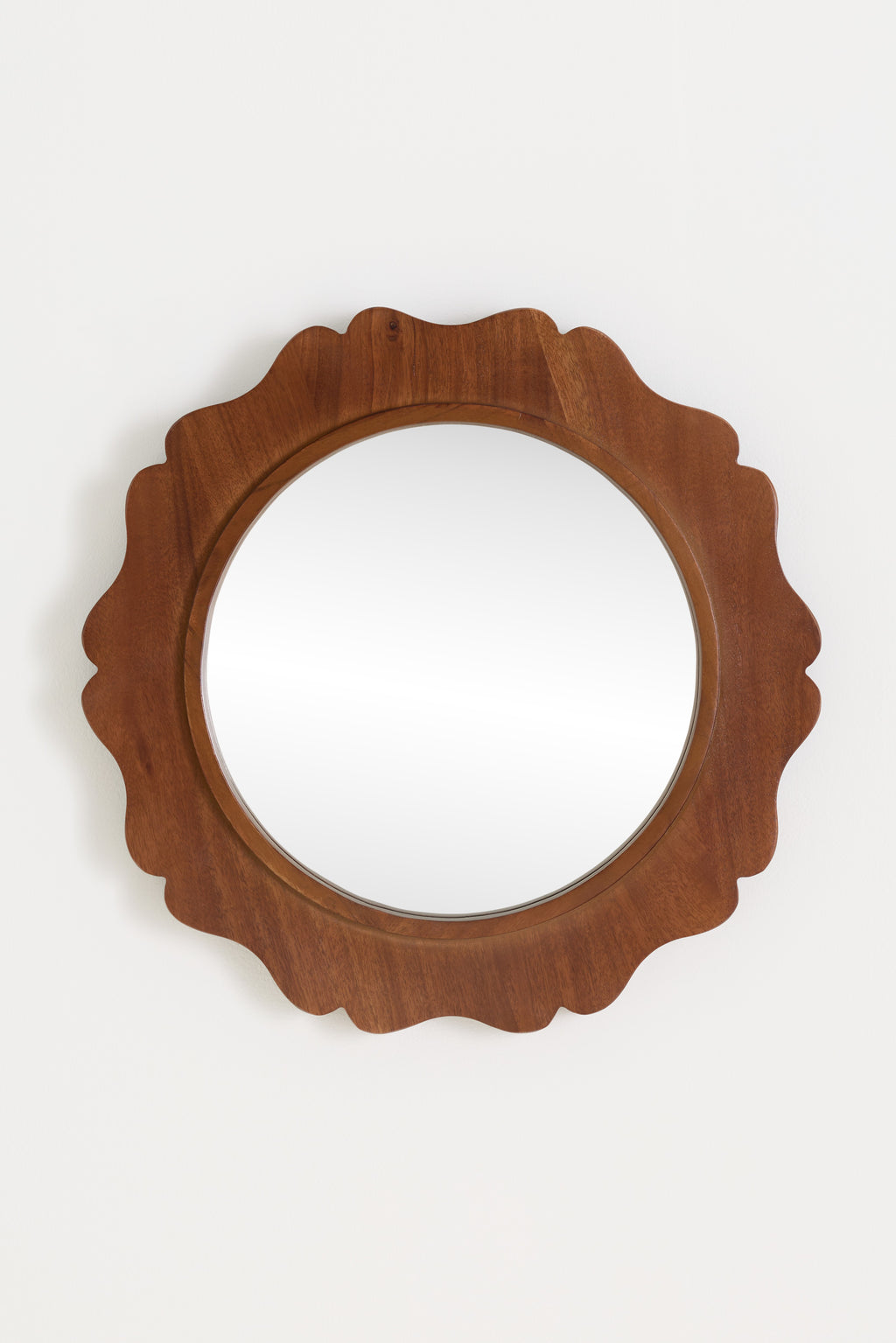 Erla Scalloped Acacia Wood Round Wall Mirror, 16 in in Brown, product view 1