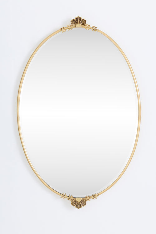 Hafdis Gold Oval Bathroom Mirror with Shell Crest in Brass, product view 2