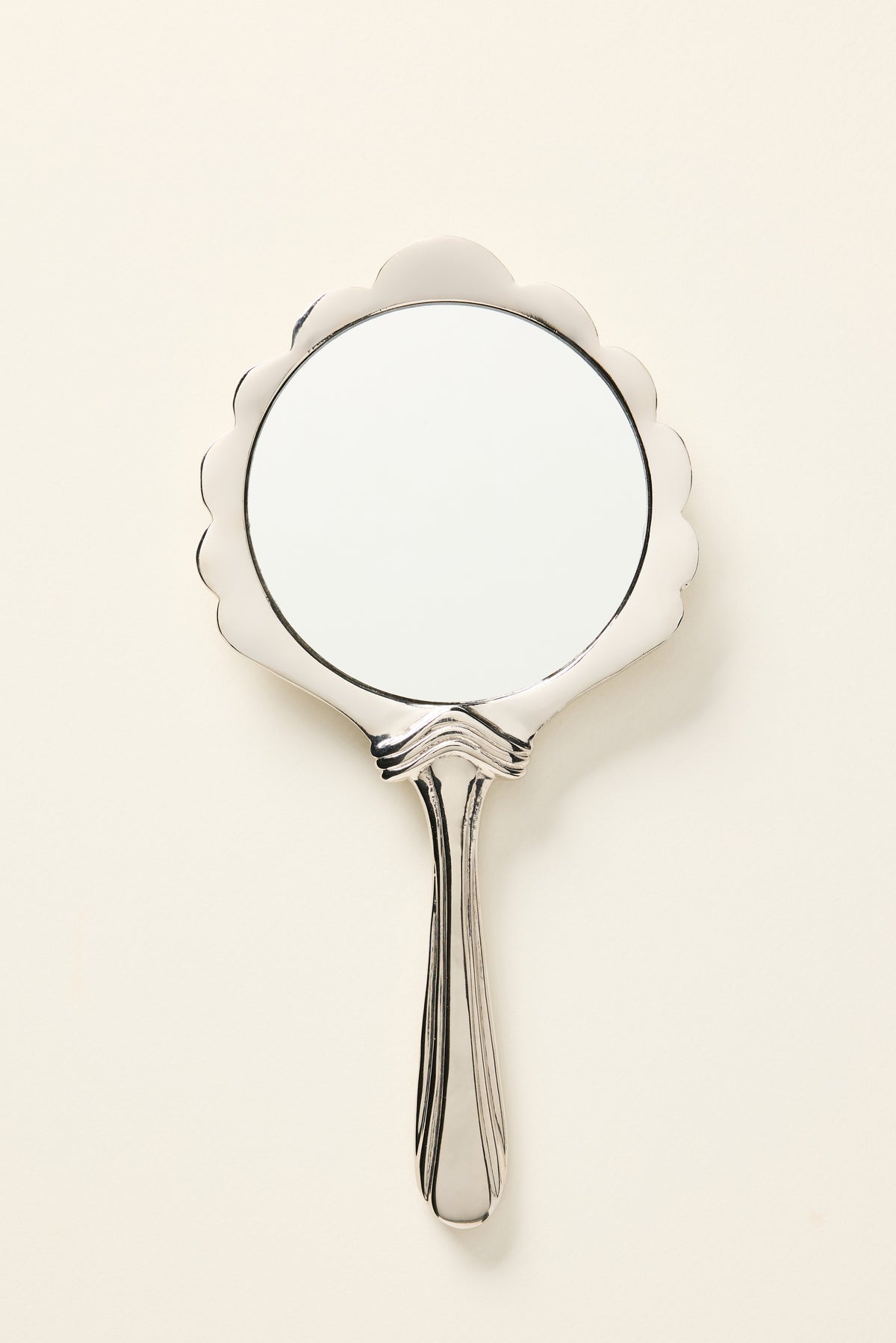 Unnur Scallop Shell Hand Mirror, Chrome Finish in Full Size, product view 1