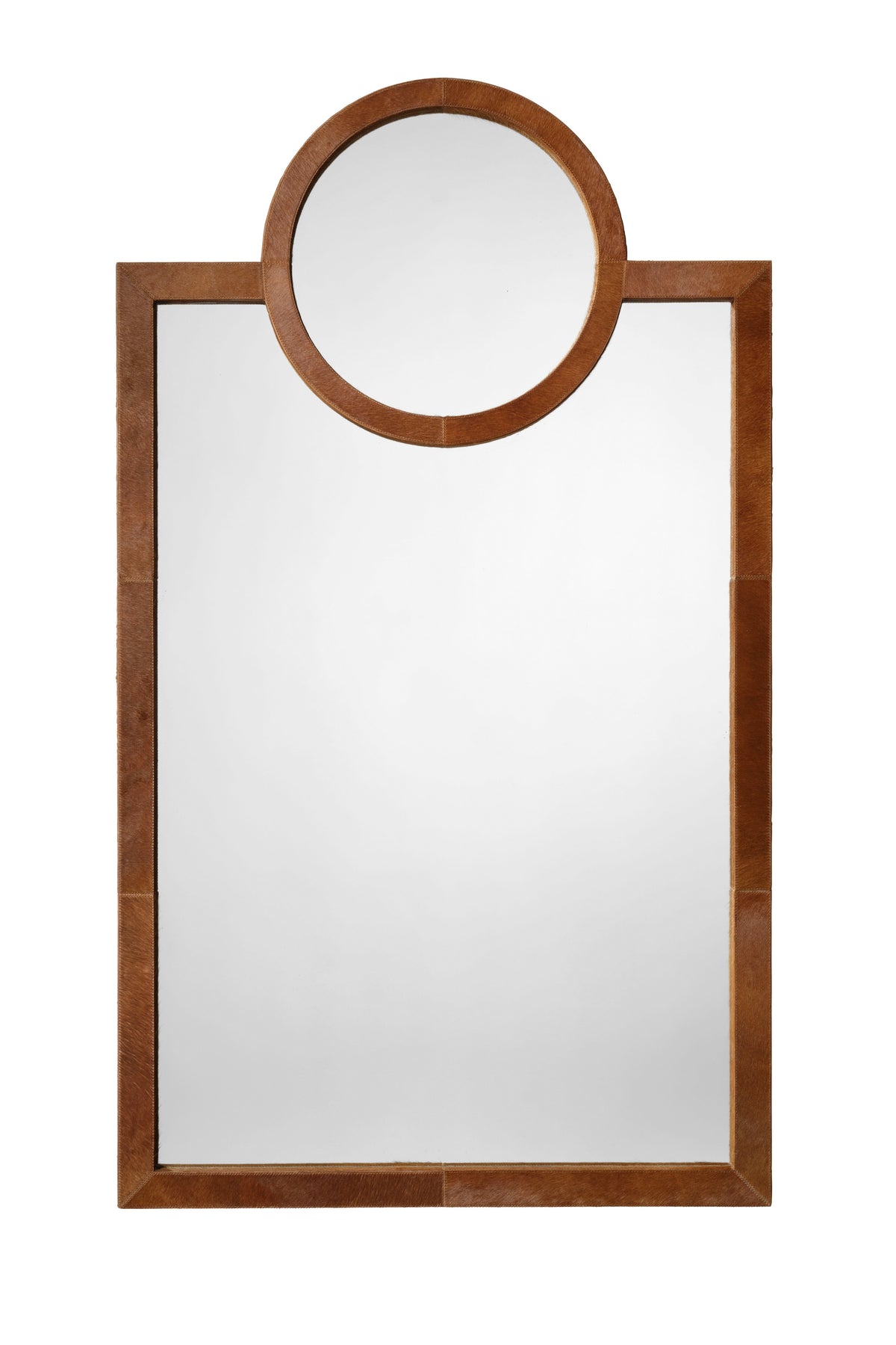 Faxi Circle-Top Leather and Hair-on-Hide Wall Mirror in 020 Brown, product view 1