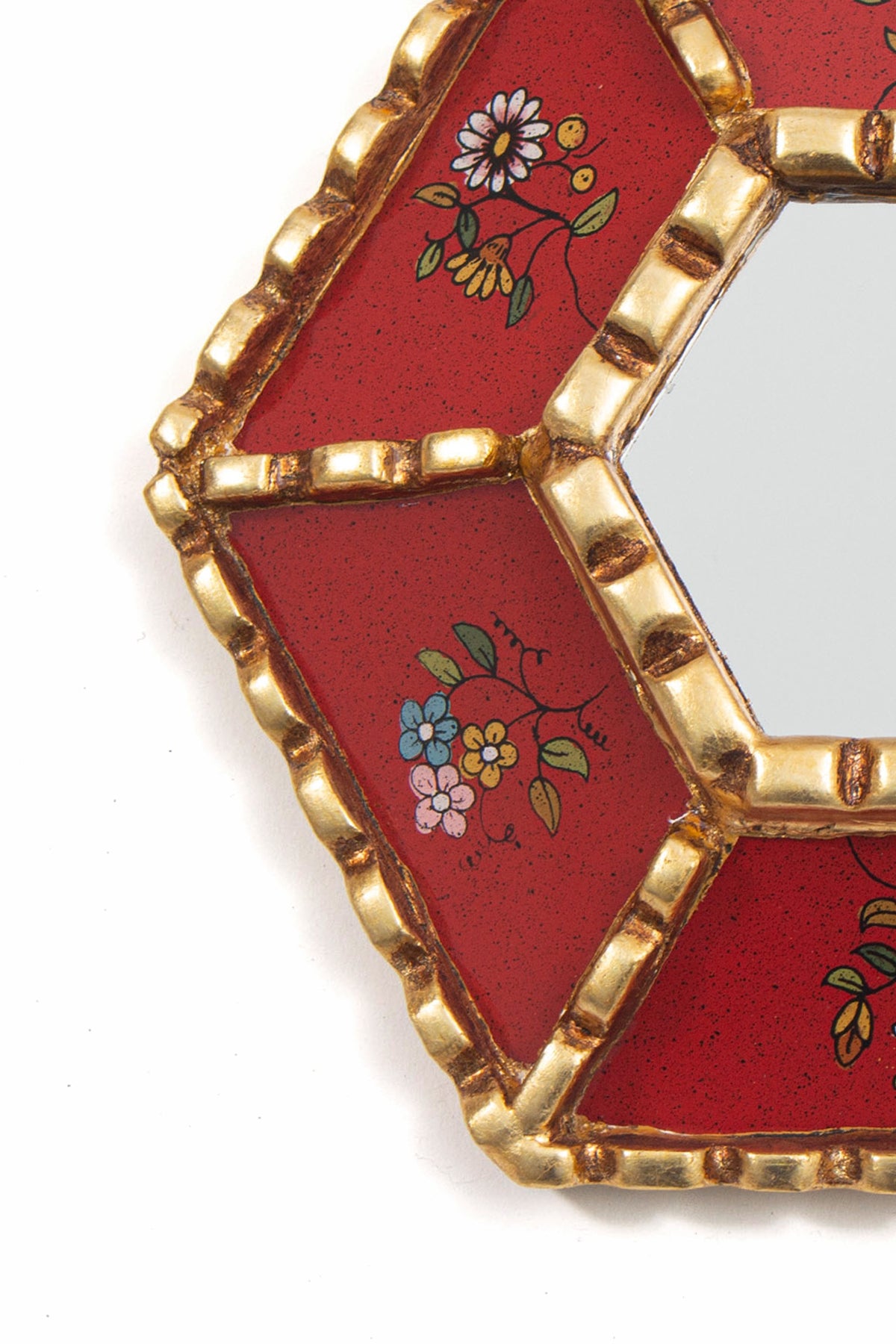 Gloa Red Floral Hexagon Petite Wall Mirror in 060 Red, product view 2