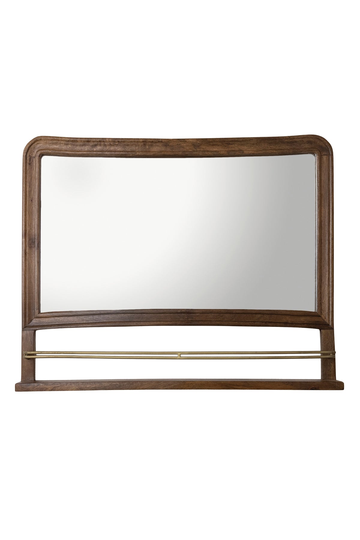 Hilla Wood Wall Mirror with Shelf and Brass-Tone Rail in Brown, product view 1