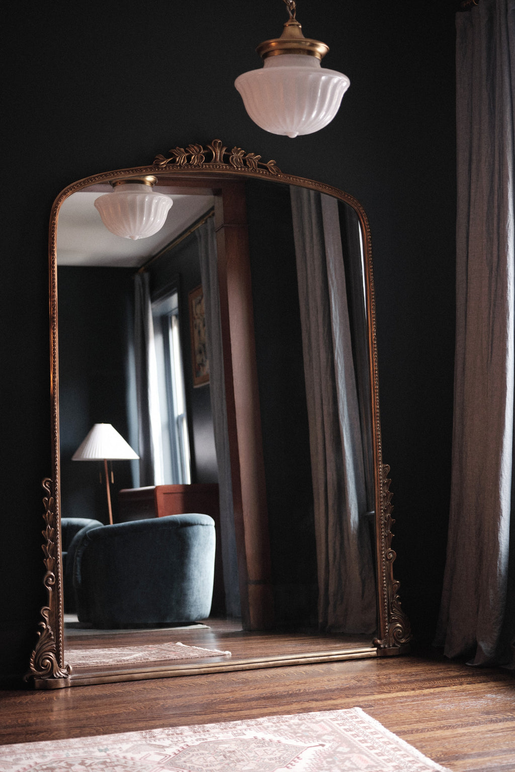 Hekla Oversized Baroque Arched Floor Mirror, 7 ft in Gold, product view 4