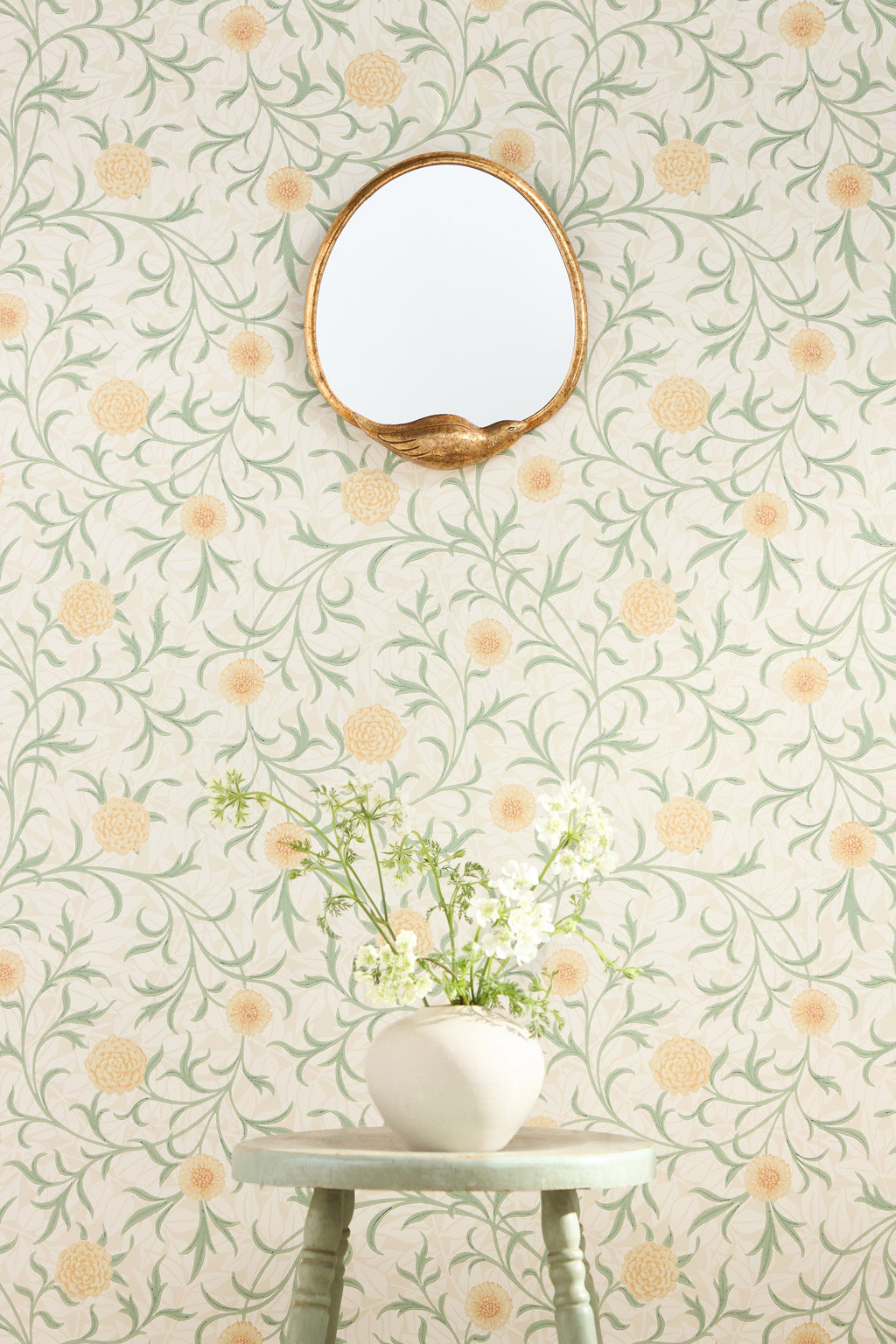 Lundi Brass Bird Petite Round Wall Mirror, product view 1