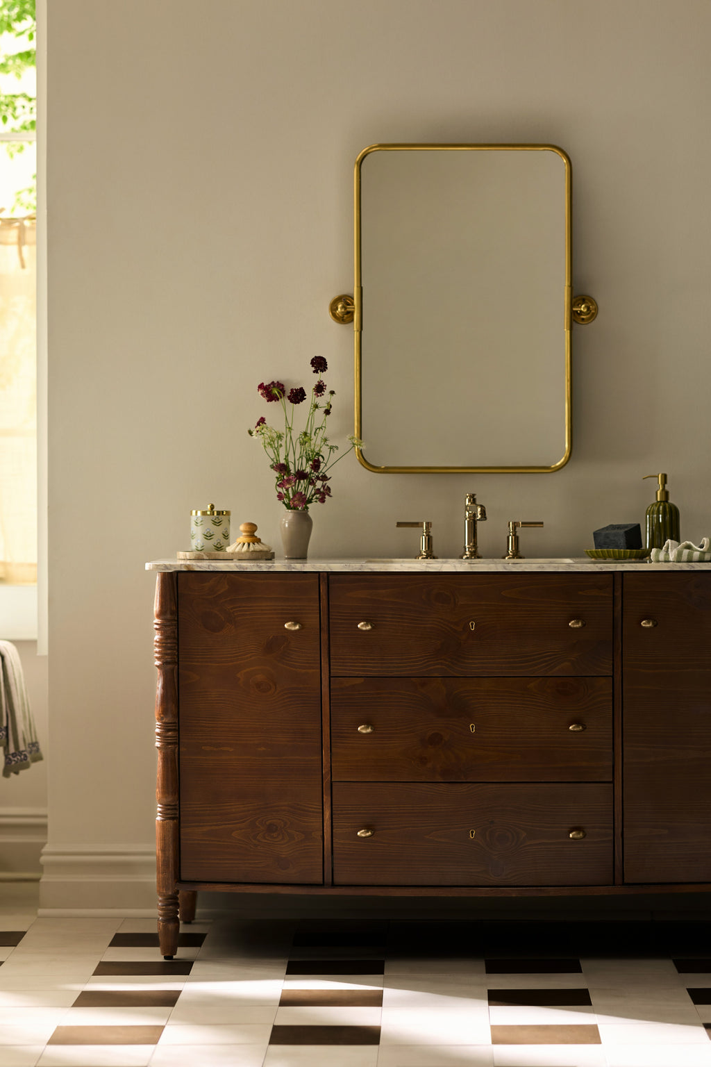 Eir Pivoting Bathroom Wall Mirror, Brass Finish in 070 Gold, product view 4