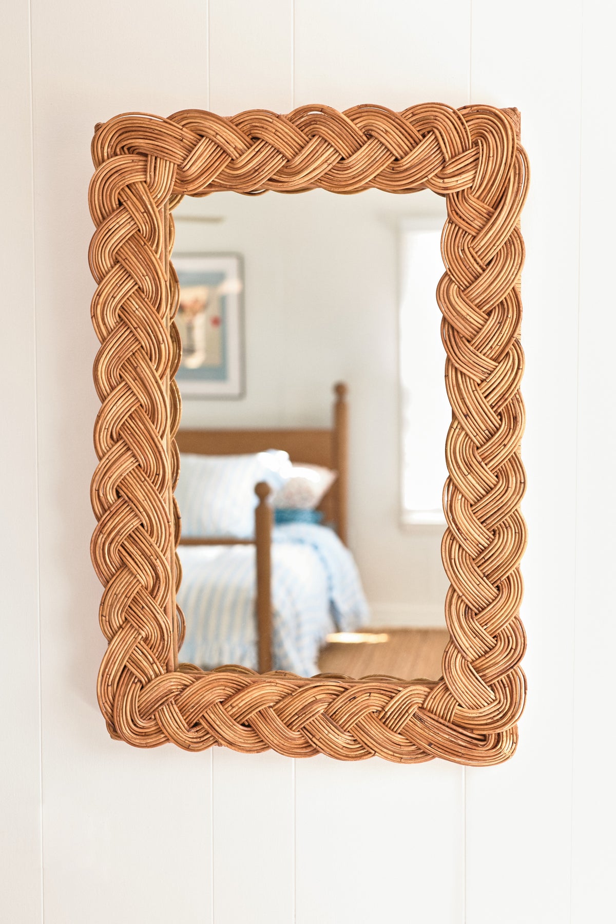 Fletta Braided Rattan Wall Mirror, Oval or Rectangle in 014 Neutral, product view 1