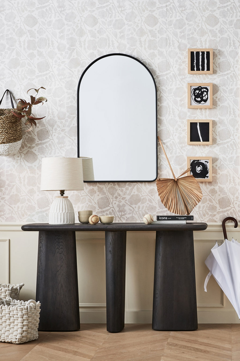 Stilla Thin Metal Arch Wall Mirror, 38 in in 001 Black, product view 5