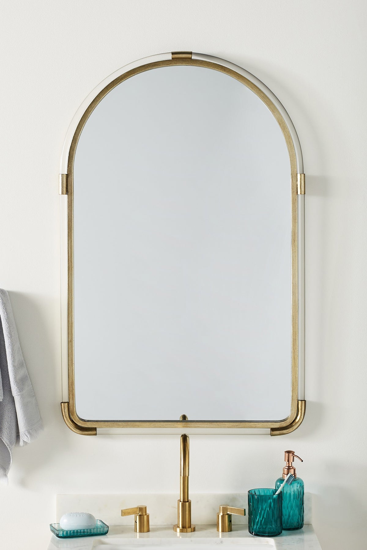 Elin Clear Acrylic and Champagne Brass Arched Wall Mirror in 027 CLEAR-BRASS, product view 1