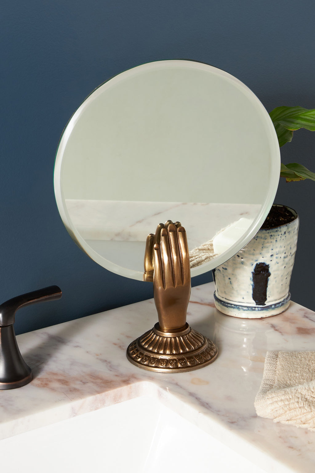 Greip Sculpted Hand Tabletop Vanity Mirror, Bronze Finish in Brass, product view 1