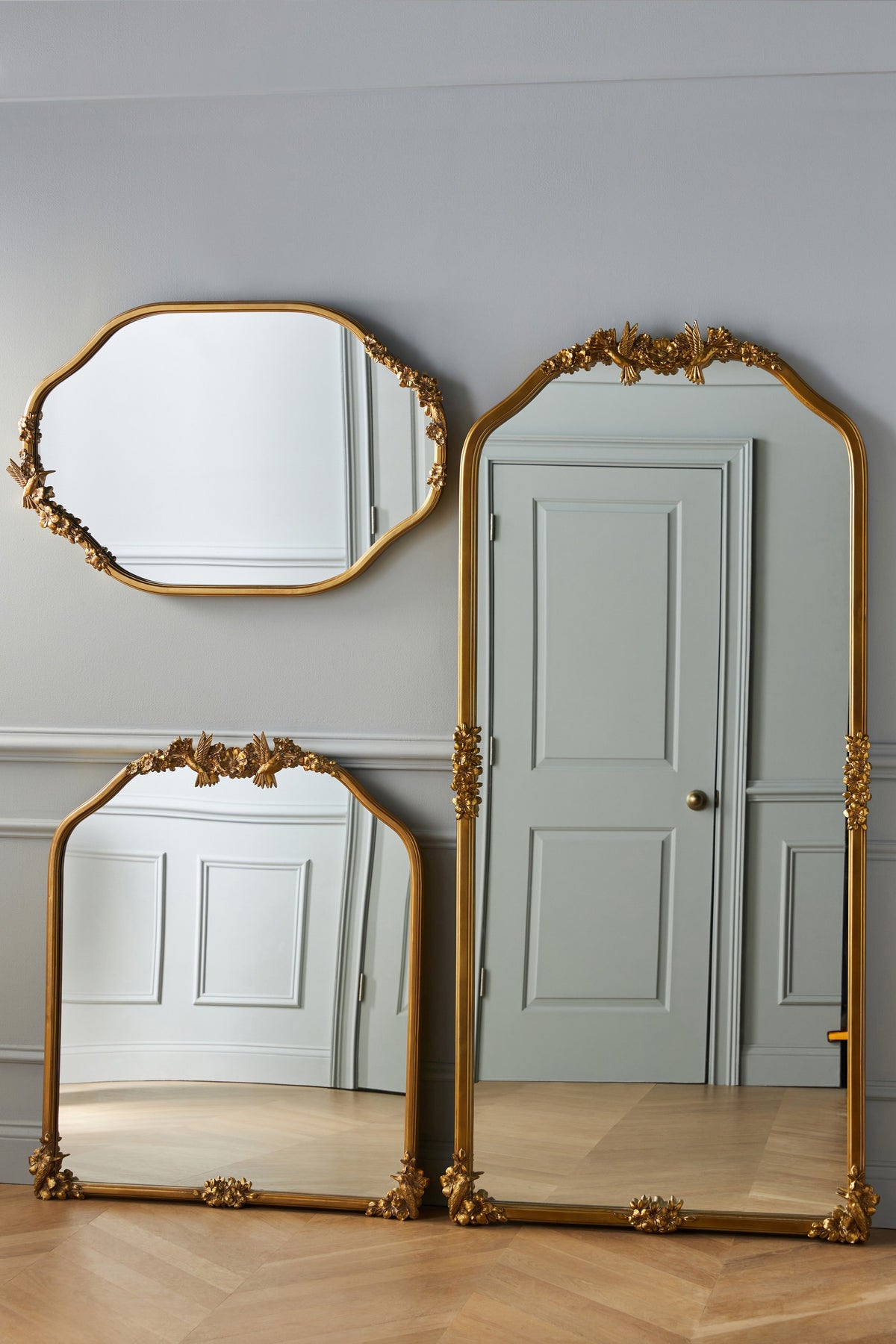 Vala Hummingbird Floral Gold Arched Mantel Mirror, product view 5