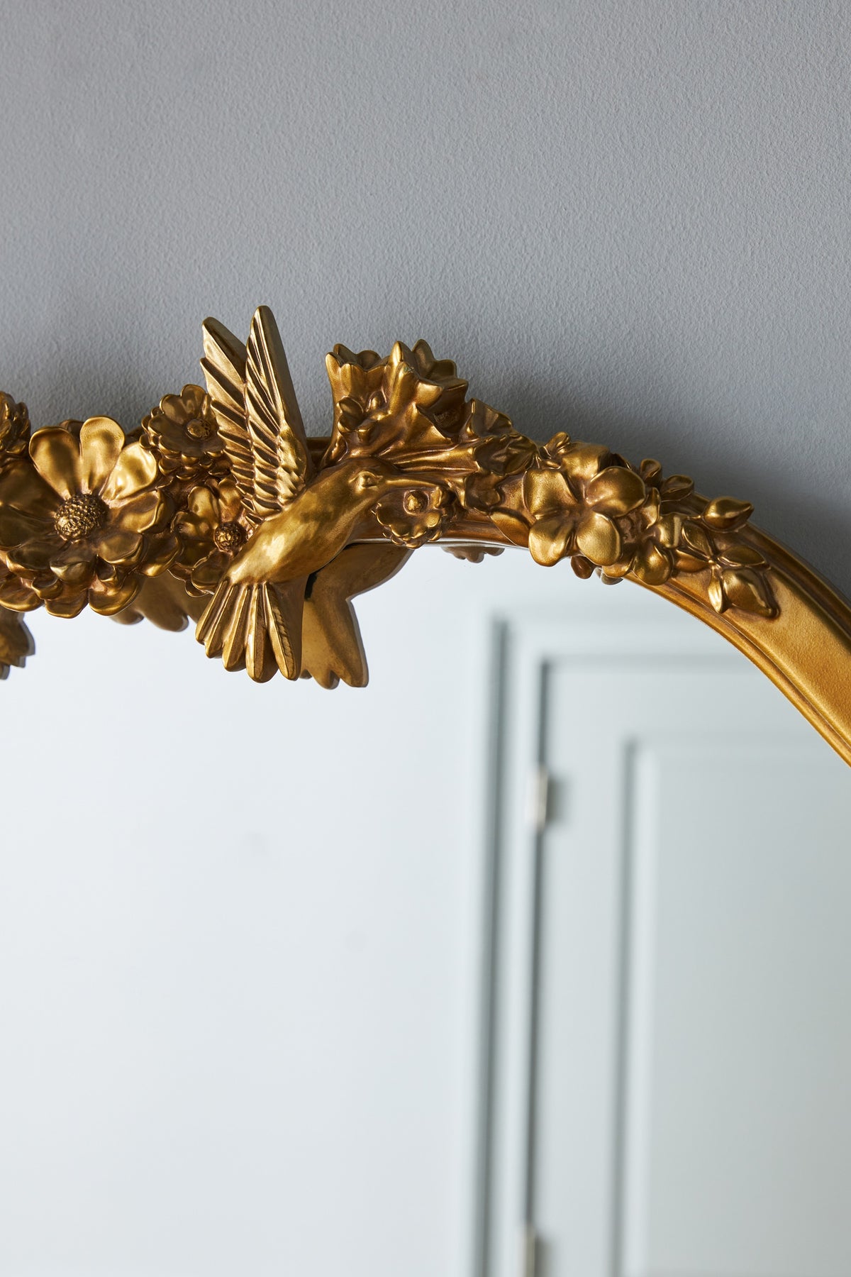 Vala Hummingbird Floral Gold Arched Mantel Mirror, product view 6