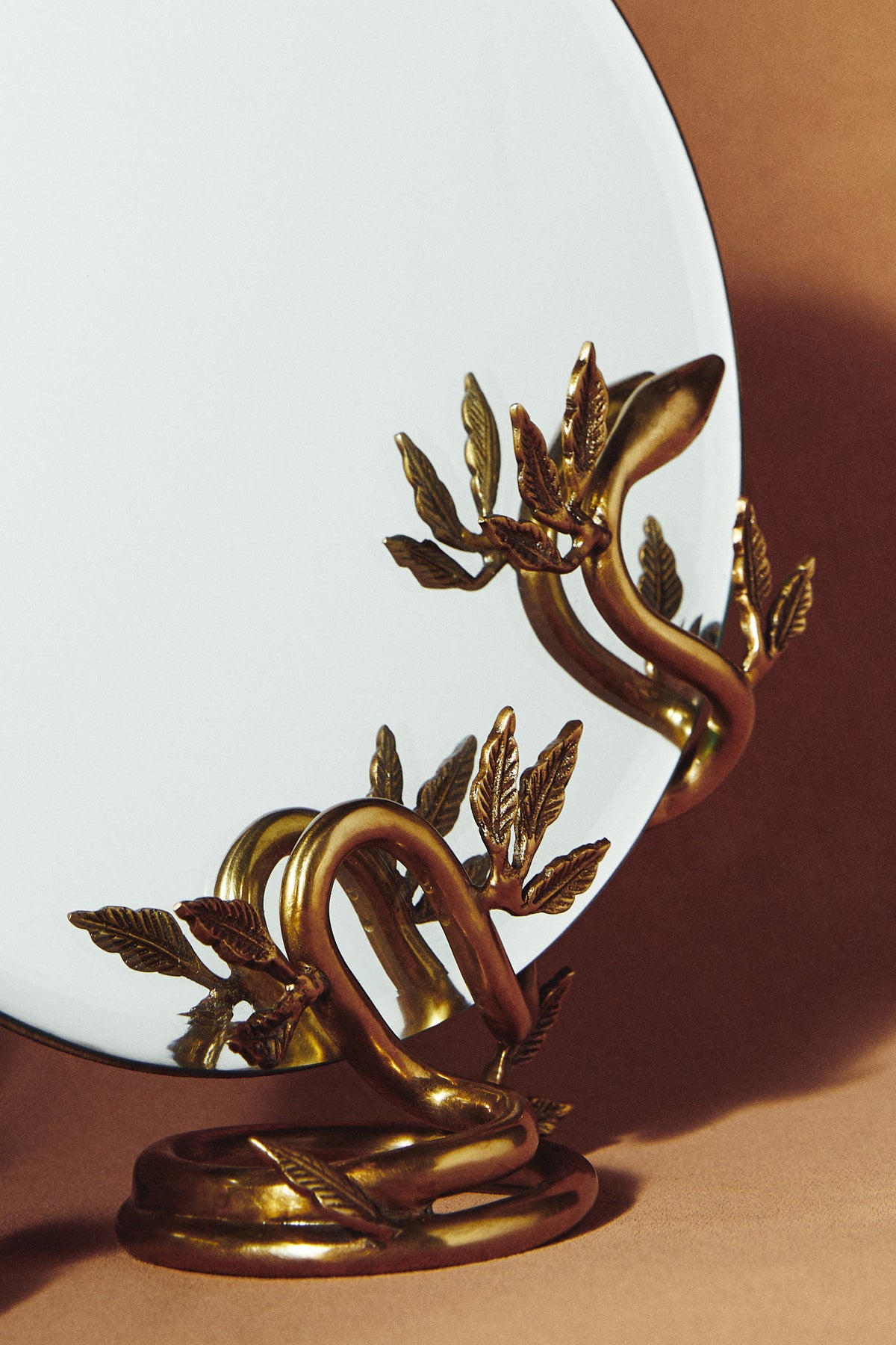 Jormun Brass Snake Tabletop Vanity Mirror, product view 3