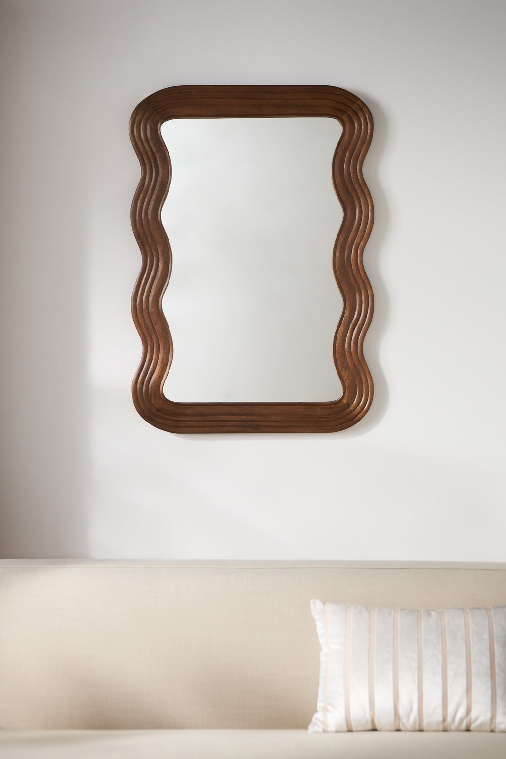 Bylgja Wavy Hardwood Mirror, Wall or Floor Sizes in Brown, product view 4