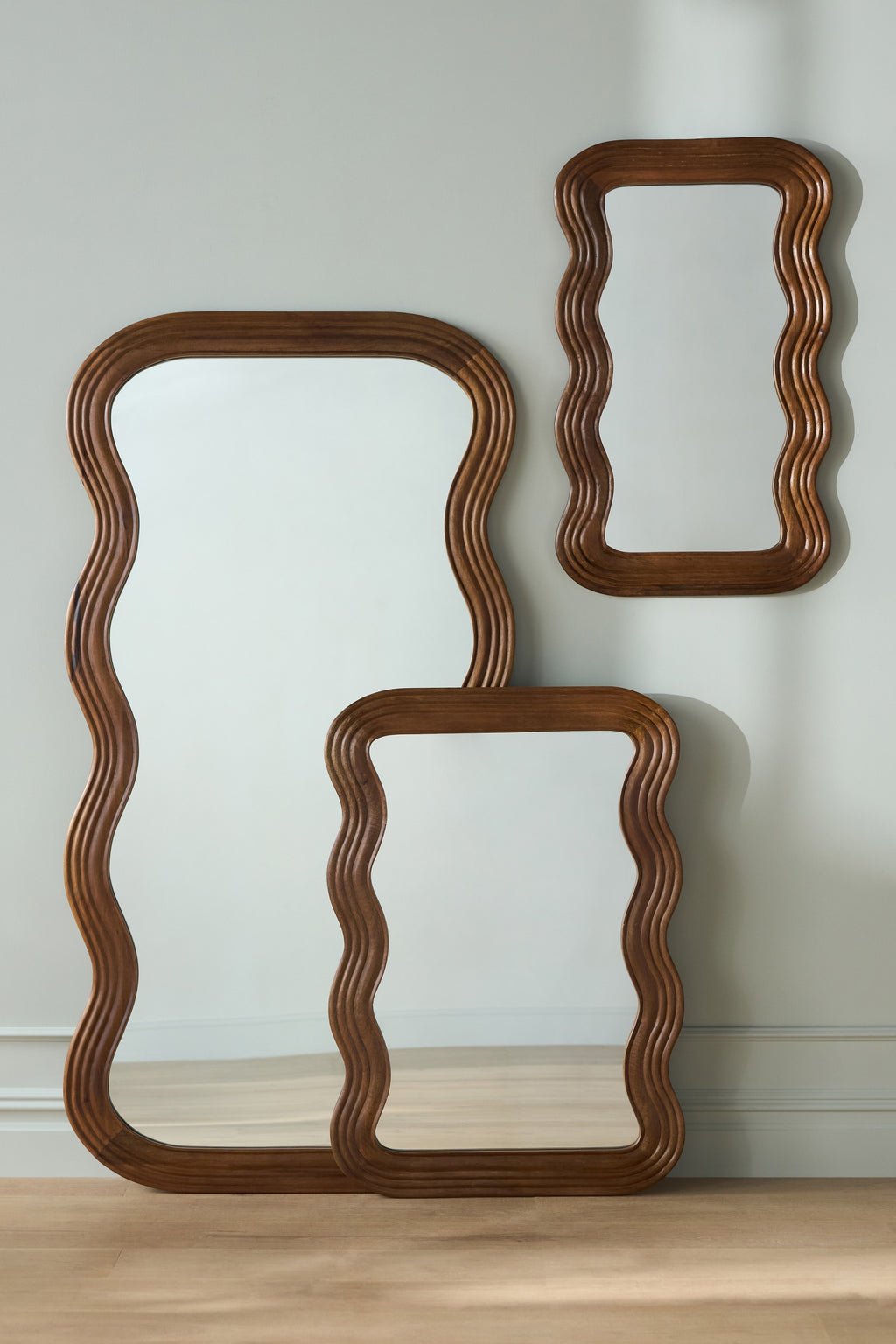 Bylgja Wavy Hardwood Mirror, Wall or Floor Sizes in Brown, product view 7
