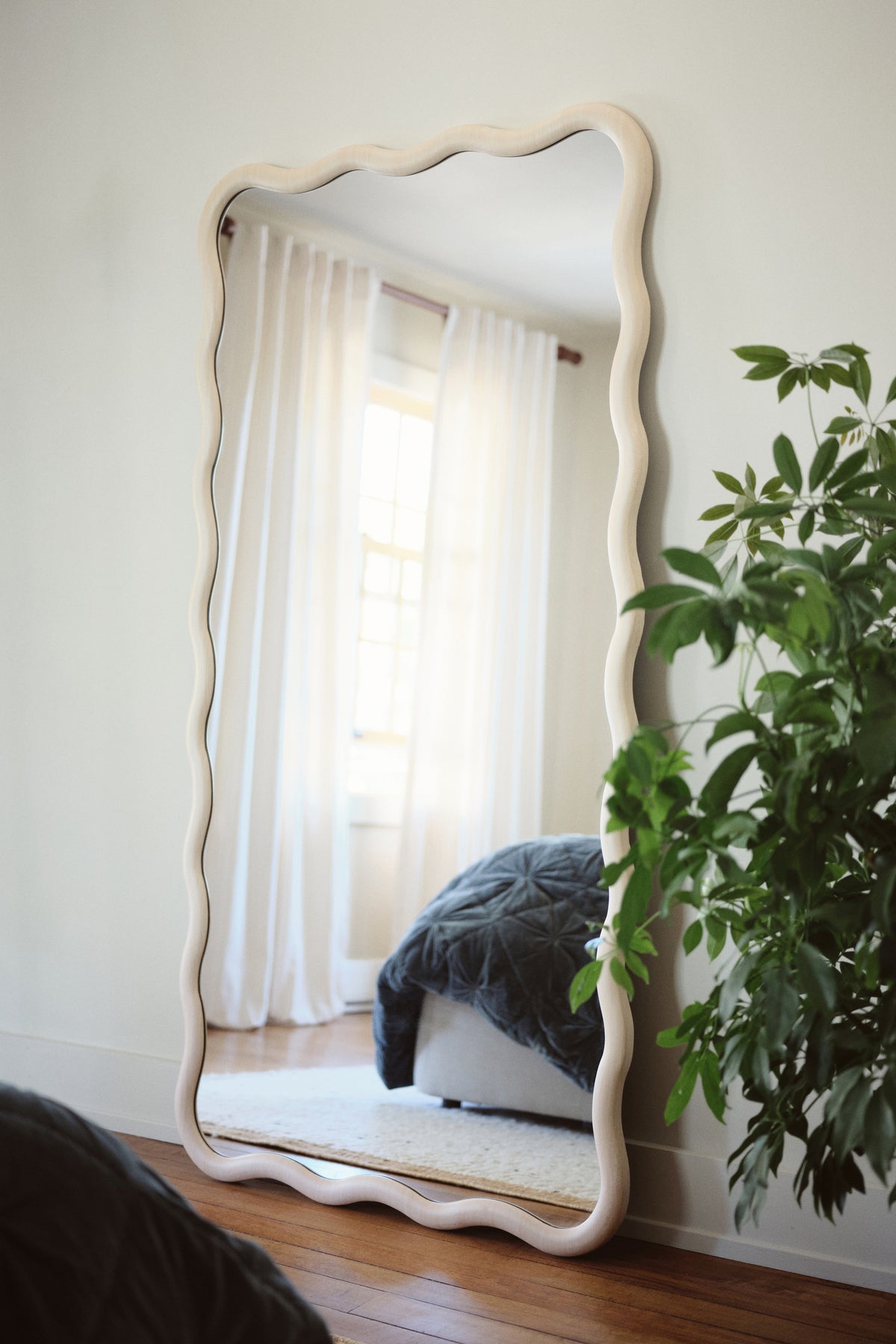 Solveig Squiggle Wood Mirror, Wall or Floor Size in 024 Beige, product view 3