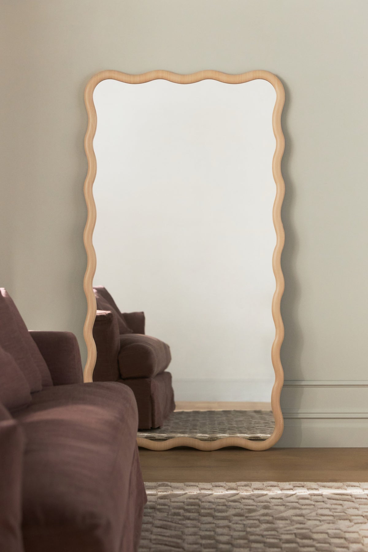 Solveig Squiggle Wood Mirror, Wall or Floor Size in 024 Beige, product view 5