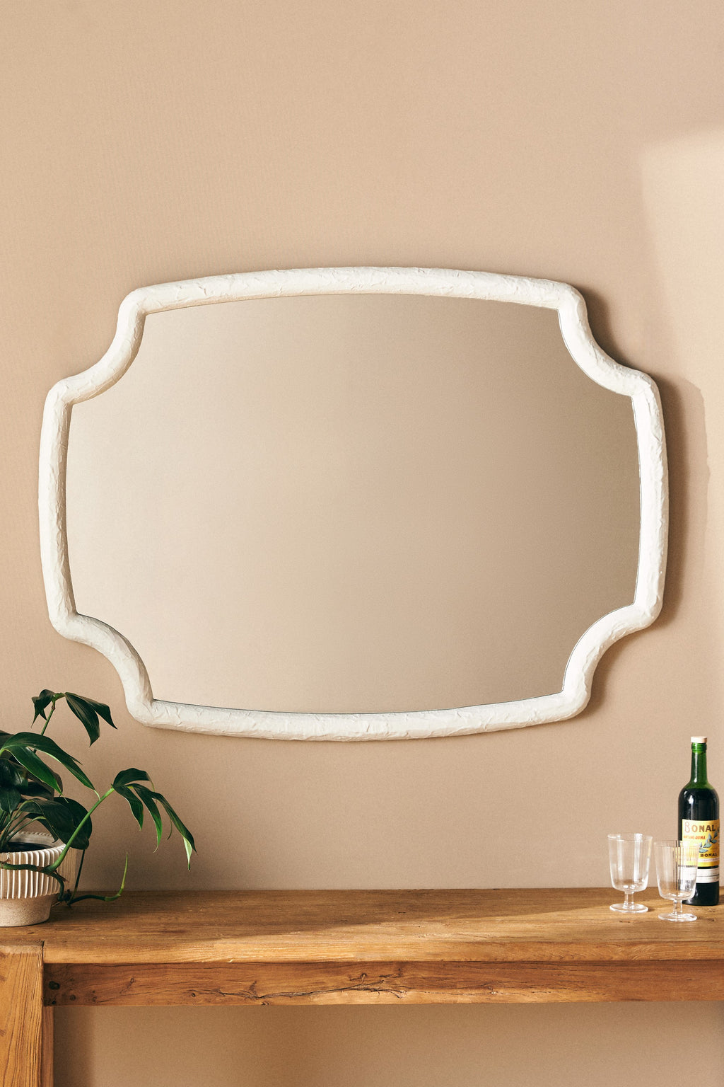 Fonn Textured White Scalloped-Corner Wall Mirror in 010 White, product view 1