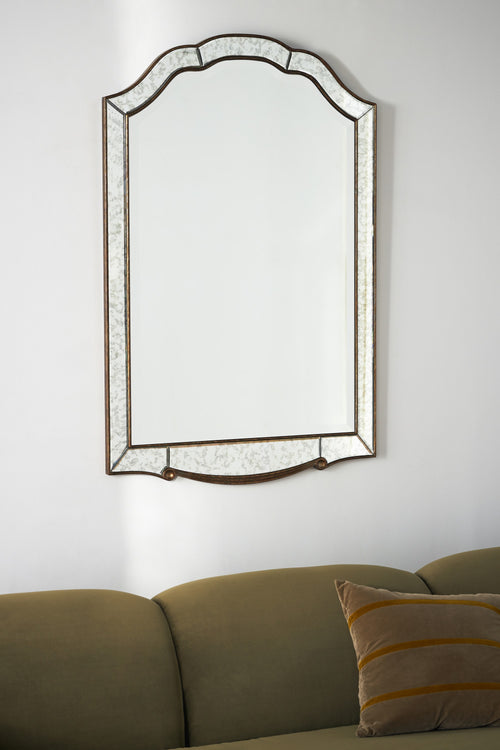 Arfur Antiqued Glass Border Arched Wall Mirror in 070 Gold, product view 1