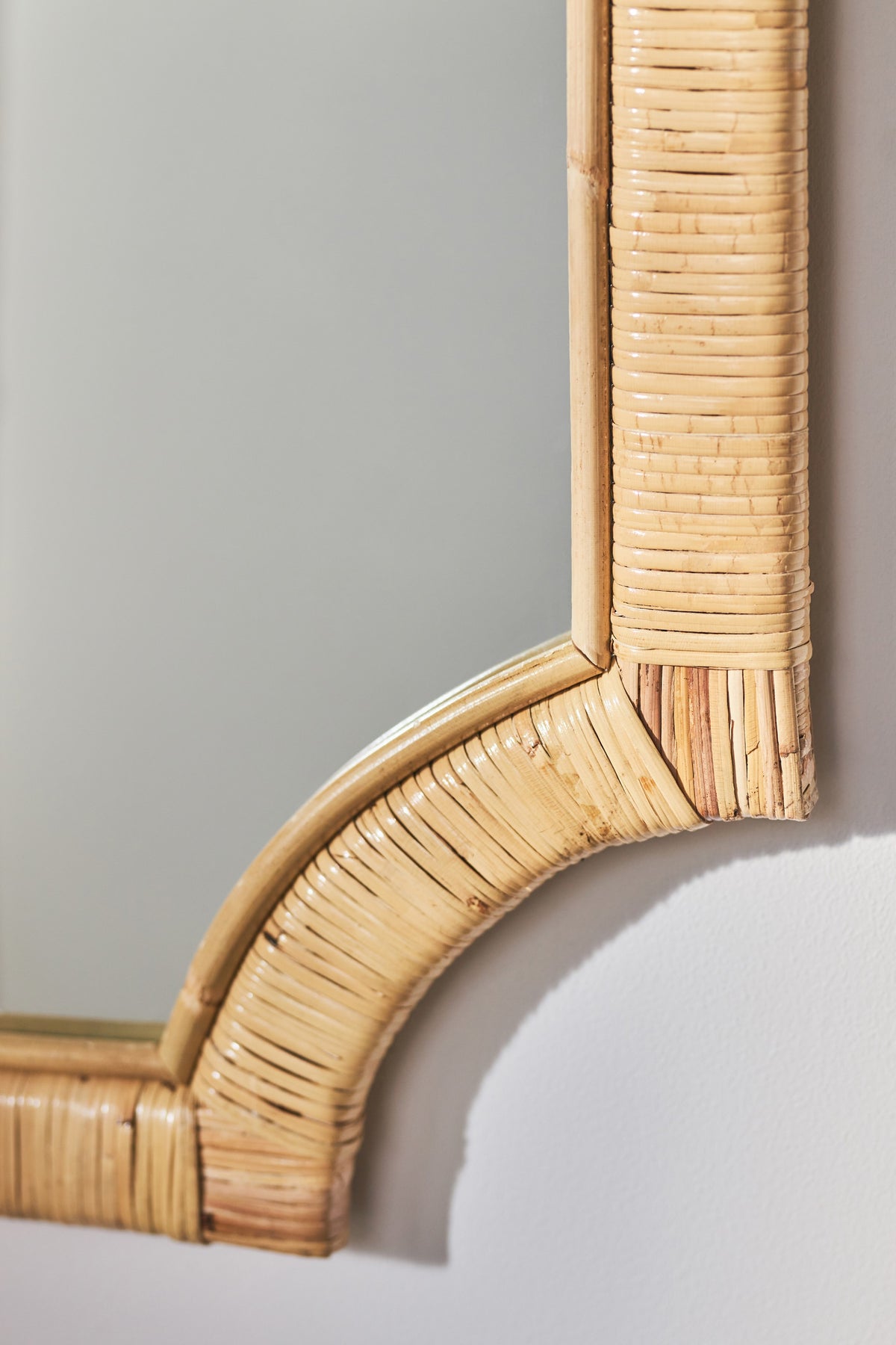 Reyr Rattan-Wrapped Notched-Corner Wall Mirror in 070 Gold, product view 2