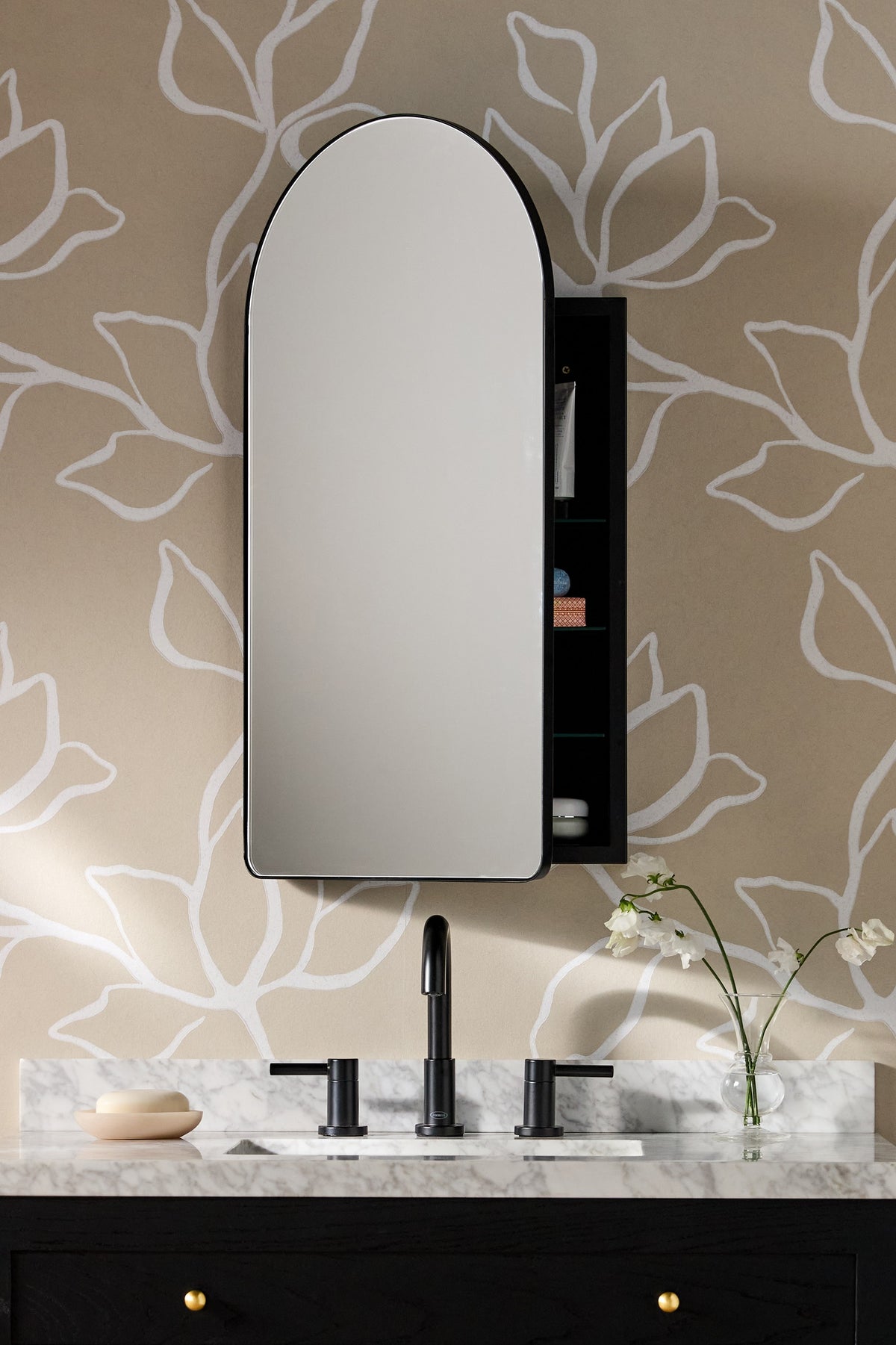 Yrsa Black Arched Mirrored Medicine Cabinet in 001 Black, product view 1