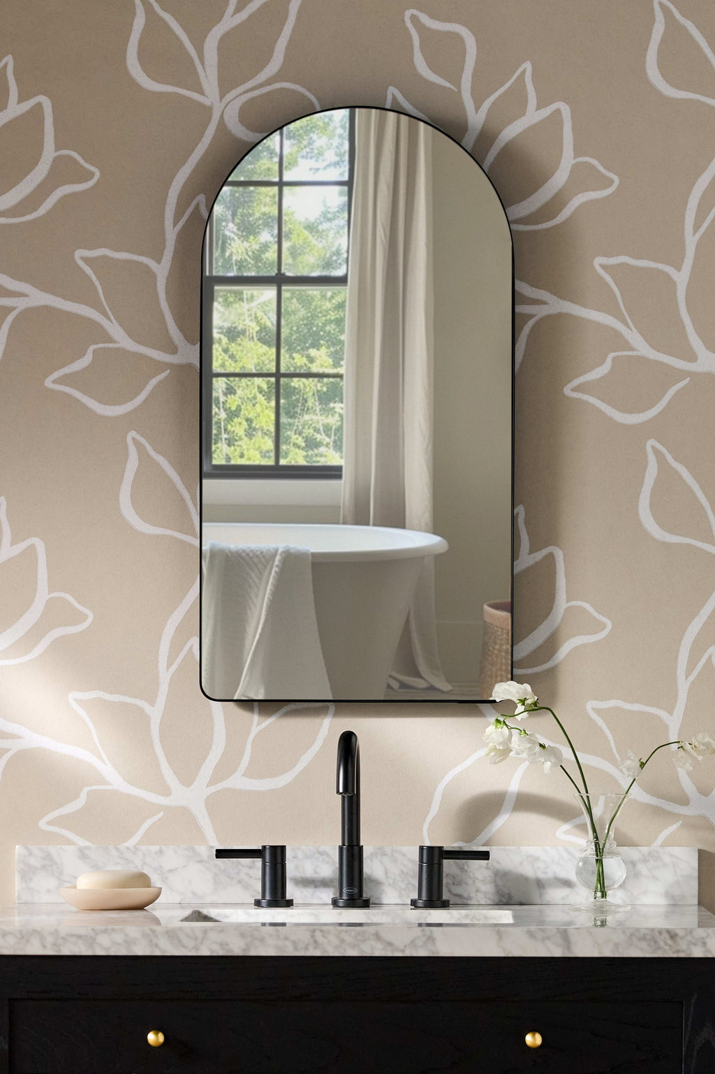 Yrsa Black Arched Mirrored Medicine Cabinet in 001 Black, product view 2