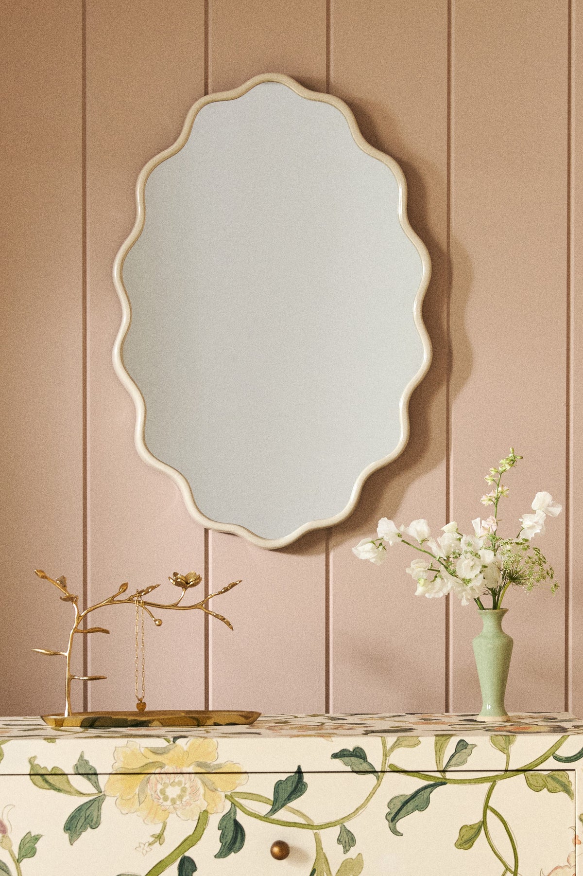 Alda Wavy Scalloped Oval Wall Mirror in Tofu, product view 3